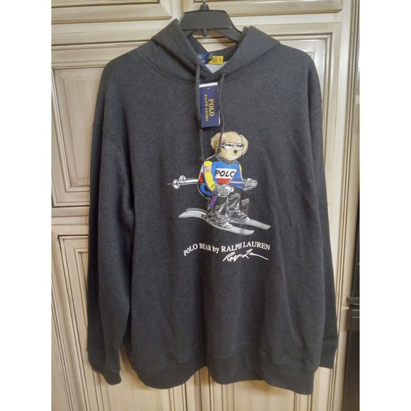 NWT‎ - Polo Ralph Lauren Men's POLO BEAR Hooded Sweatshirt Ski Charcoal Sz 2XLT - Picture 1 of 5
